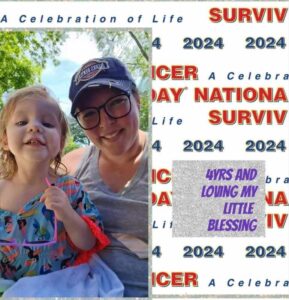 Mother and daughter enjoy a sunny moment together, celebrating life and love. Text highlights National Cancer Survivors Day 2024, emphasizing gratitude.