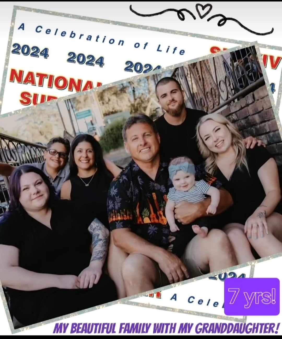 A family poses together for a celebration of life, featuring a smiling baby held by a man. Text highlights their bond and event significance.