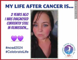 A woman reflects on her journey after cancer, sharing that she was diagnosed two years ago and is currently in remission. #ncsd2024 #CelebrateLife
